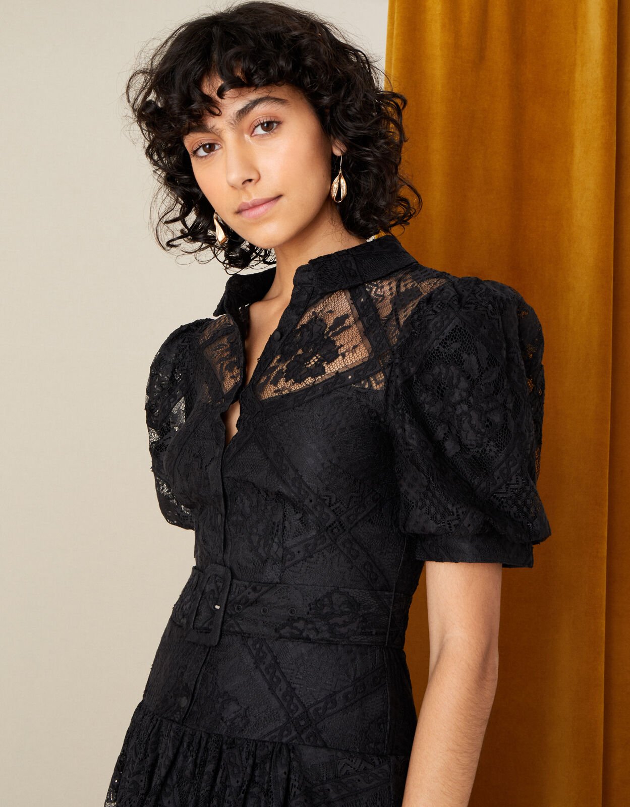 Leila Lace Shirt Dress Black | Evening ...